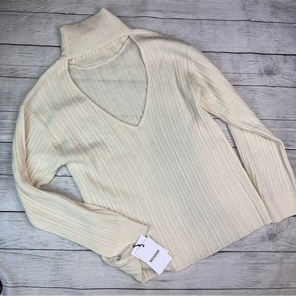Naadam NWT Cashmere Blend Ribbed Open Back Turtleneck Sweater Ivory Size Medium - Picture 6 of 11